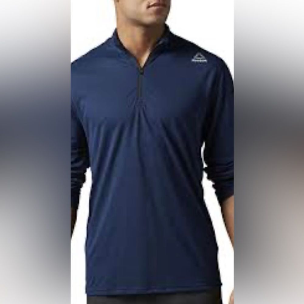 Reebok Men’s One Series Bio Knit ¼ Zip Shirt Blue Athletic Exercise Lightweight